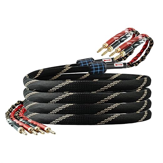 12 AWG 2Pack Audiophile Speaker Cable – Speaker Wire with Banana Plugs,4N OFC Core,Nylon Braid,Audio Wire,Compatible with Amplifier,Speakers,AV Receiver& Home Theater（8.2ft/2.5m）