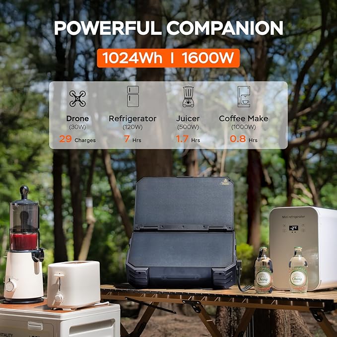 BLAVOR Portable Power Station 1600W (Peak 3200W), Built-in Solar Panel, 1024Wh LiFePO4 Battery, 100W USB-C Fast Charge, Solar Generator for Home Backup, Camping, Power Outages & RV