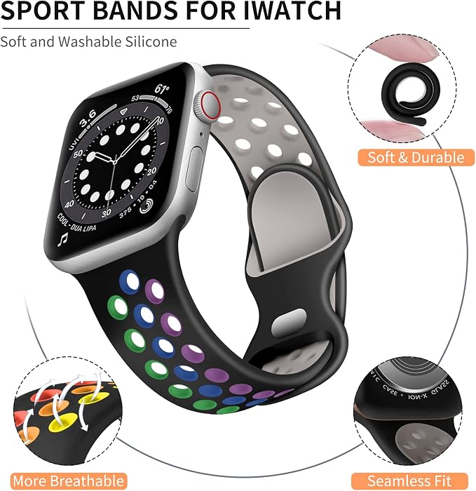 Lerobo Compatible with Apple Watch Bands 41mm 40mm 38mm 42mm, Soft Silicone - Image 8
