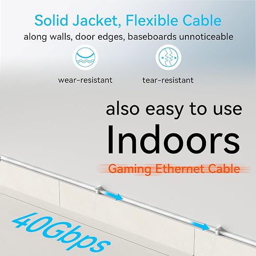 Sokqovt Cat 8 Ethernet Cable Slim 35ft Outdoor&Indoor, Pure Copper Cat8 - Image 6
