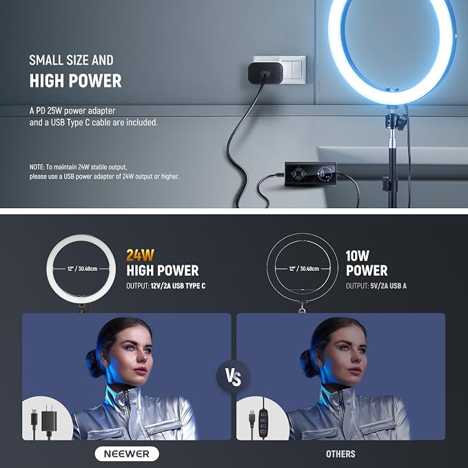 NEEWER 12" Ring Light with Stand Tripod Compatible with iPhone, 24W LED RGB - Image 5
