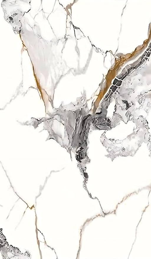 Dundee Deco Faux Marble Wall Panels - Sample - Glossy, Waterproof Indoor Wall Cladding - White, Black, Brown Veins - Sample 6" x 6"