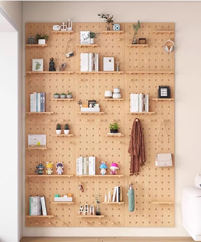 Wooden Wall Organizer Kit - Versatile Oak Display Panel for Bedroom, Office, Study, Bathroom - Wall-Mounted Storage Solution (40x60CM)