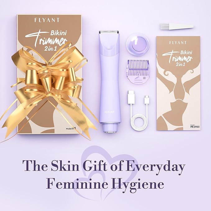 Bikini Trimmer for Women, Flyant 2 in 1 Electric Shaver for Women, Pubic Hair Trimmer Waterproof IPX7 with LED, Bikini Razor for Leg Arm Underarm Bikini Area, Teen Girl Gifts - Lavender Dream Purple
