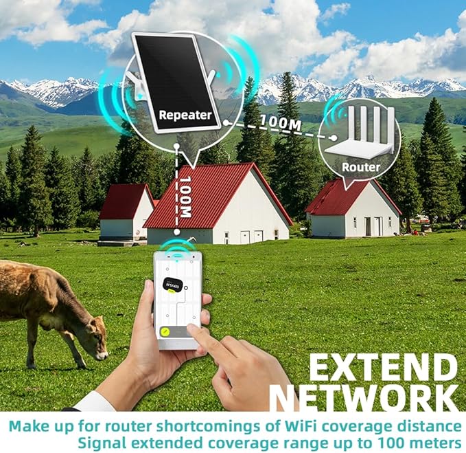 WiFi Extender Signal Booster Solar Battery Outdoor,Long Range up to 300-feet,Internet 2.4G WiFi Extender Booster,Wireless Signal Booster WiFi Repeater 300Mbps,Applicable to 2.4G Router (33 * 26CM)