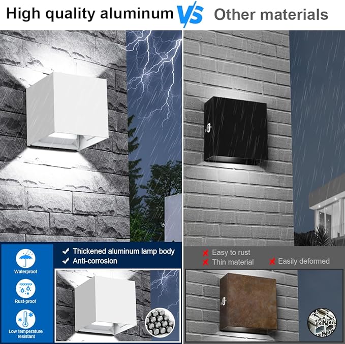 ledmo LED Up and Down Outdoor Wall Sconces White 6000K 20W High Power Aluminum Anti-Rust Exterior Light Fixture IP65 Waterproof Adjustable Light Beam 1800LM for House Home Patio Garage 1 Pack