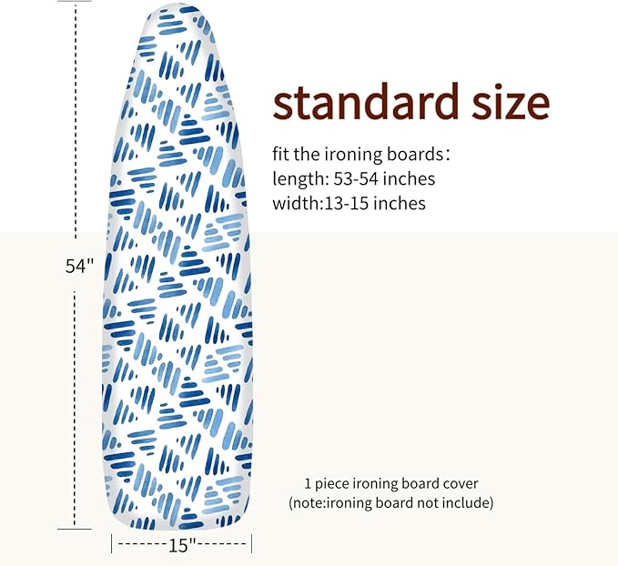 Bumkimue Ironing Board Cover and Pad, Standard Size 15x54 Inches, Blue Floral Pattern, Heavy Duty Padded, Elastic Edge, Scorch Resistant (Blue Print on White Background)