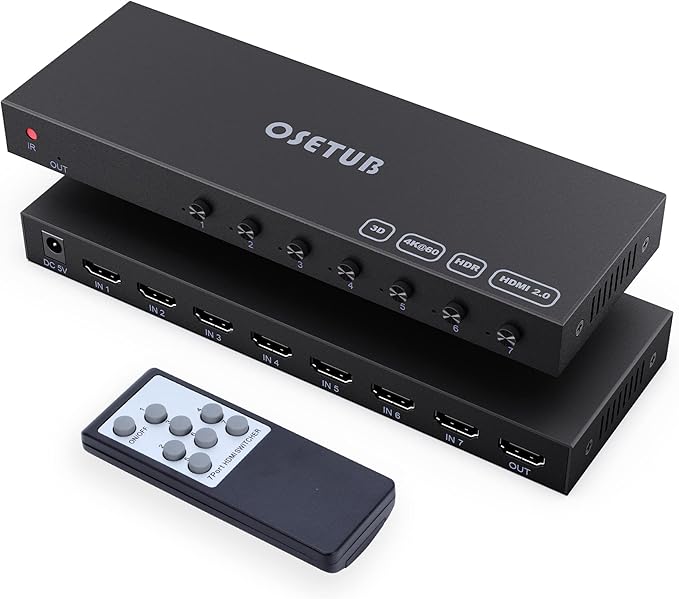 7 in 1 Out HDMI Switch 4K@60Hz with HDR, HDCP 2.2 & 3D and IR Remote Control for PS5, Xbox, Nintendo Switch, Apple TV, Roku, Fire Stick (Home/Office Use)