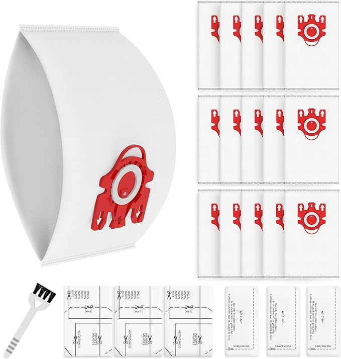 3D Airclean Dust Bags Replacement for Miele FJM Vacuum Compact C2 Compact C1 Complete C1 S241 S290 S300i S500 S700 S4 S6 Series (Pack of 15) with 3 Motor Protection Filters 3 Air.Clean Filters