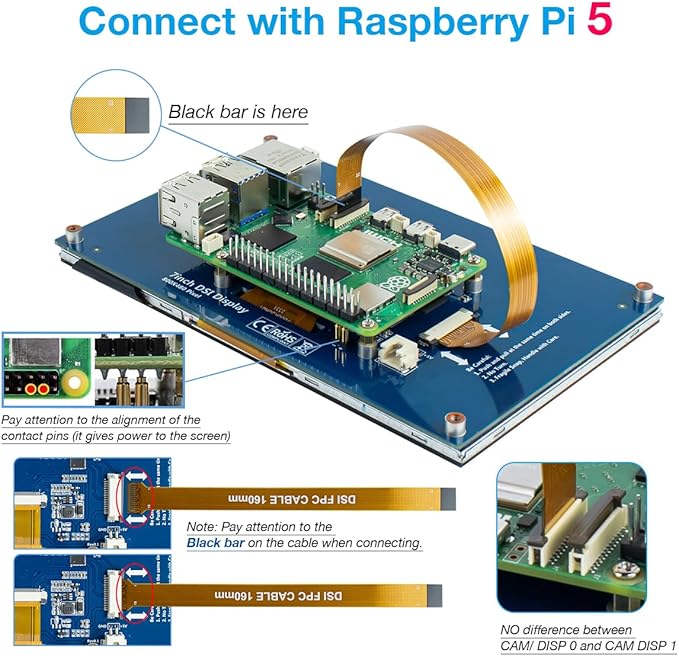 Hosyond 7 Inch Touchscreen IPS DSI Display Compatible with Raspberry Pi 5/4/3, 800x480 Pixel Capacitive Screen MIPI Driver-Free Interface