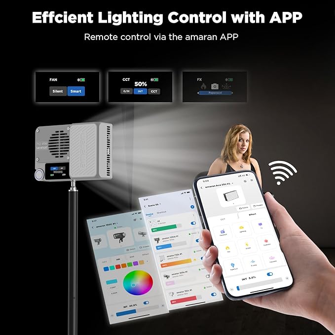 Amaran Ace 25c Pocket RGBWW LED Light, Boost Mode Up to 32W, Full-Color Mini Video Light (2,300-10,000K), 1,171 Lux@1m at 5,600K, 4500mAh Battery with PD Fast Charging for Mobile Creators (White)