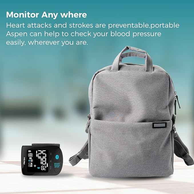 Meraw Blood Pressure Monitor Adult Cuff, Blood Pressure Cuff Monitor Wrist, Blood Pressure Machine Home Use 5.3-8.5" Irregular Heartbeat Monitoring APP Automatic Bluetooth High Accuracy Aspen Black