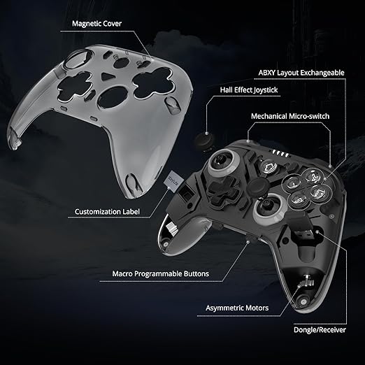 C8 PC Controller - Wireless Bluetooth Gamepad - Hall Effect Joystick RGB Backlit - 1000Hz Polling Rate -Dual Vibrate Macro Buttons for PC, Switch, Switch 2, Steam Deck, Android, iOS, MAC &Tesla Charging Dock