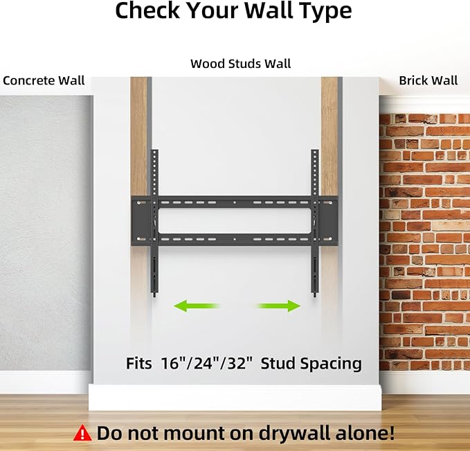 USX MOUNT Fixed TV Wall Mount for 65-120 inch Flat TVs up to 220 Lbs, Low Profile Wall Mount TV Bracket fits 16" 18" 24" 32" Stud Spacing, Max VESA 900x600mm for Most 65 75 85 86 90 98 100 120 inch