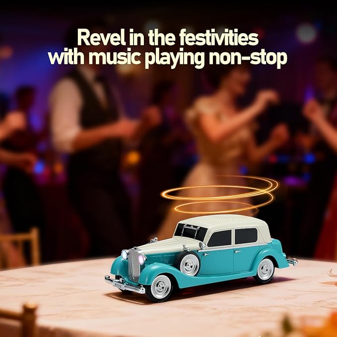 WS-1934 Retro Classic Car Bluetooth Replica Speaker – Wireless HD Sound with FM Radio,TWS Stereo,LED Party Lights,Built-in Microphone Hands-Free Call, Surprise Portable Gift for Party Use(Green)