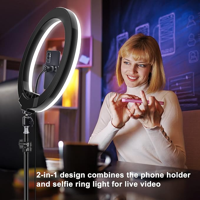 STALLY 10.2" Ring Light with Stand, 12 Dimming Levels, 32 Color Modes Selfie - Image 5