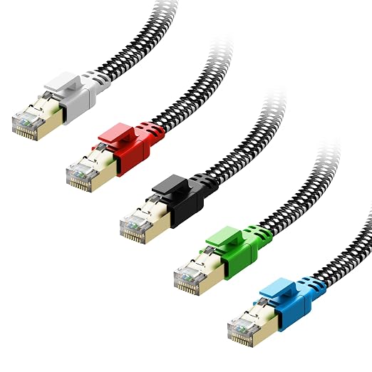 Cat 8 Ethernet Cable 15 ft 5 Pack Multi Color, Nylon Braided High Speed Heavy by Orbram