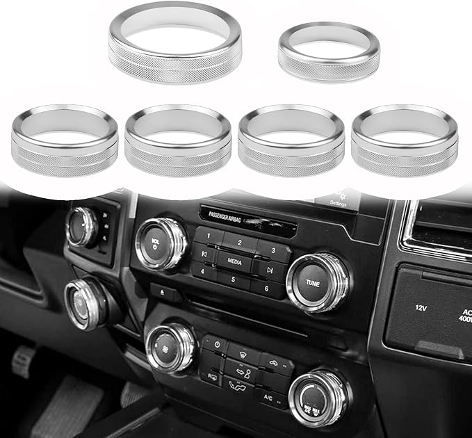 Knob Cover for F150 AC Climate Control Switch/Trailer/4WD/VOL/Tune Button Interior Center Console Trim Accessories Compatible with Ford F150 XLT 2016 2017 2018 2019 (Silver 6 Pcs)
