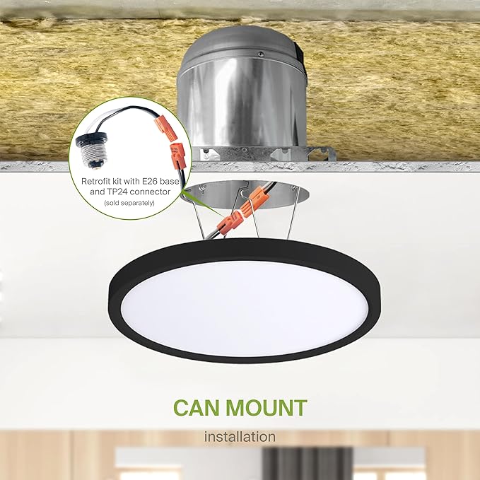 ASD LED 9" Round Flush Mount Ceiling Light Fixture, Low Profile Surface Lighting | 5CCT, Dimmable, Ultra-Thin, ETL Listed | 18W 1660LM 2700-6000K 120V | Kitchen, Bedroom, Hallway Lamp | Black, 6 Pack