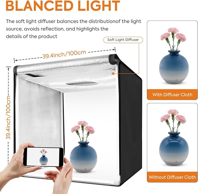 Bi-Color LED Photo Light Box 40x40 inch, Dimmable LEDs Product Photography - Image 5