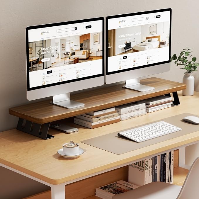NestNeat Dual Monitor Stand Riser, 39 Inch Large Wood Monitor Stands for 2 Monitors, Desk Monitor Riser for Computer/Laptop/Printer/TV, Stand Riser up to 220 lbs