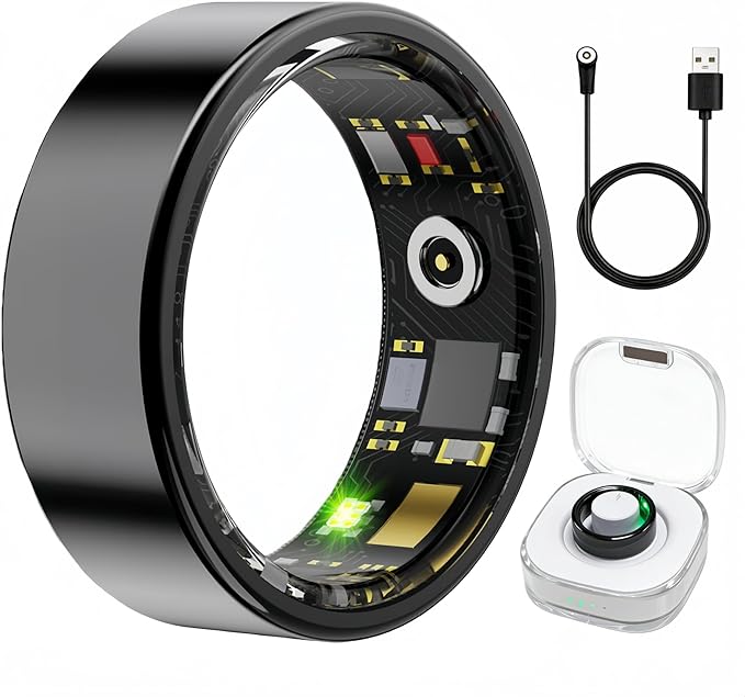 Smart Ring Health & Fitness Tracker for Men & Women, Heart Rate, SPO₂, Sleep & Activity Monitoring, IP68 Waterproof, Long Battery Life, Family Care Mode, No Subscription Fee (Black, 9)