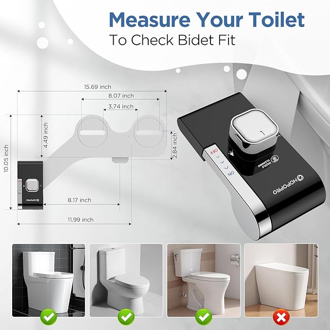 HOPOPRO Bidet with Single Finger Water Pressure Control, Self Cleaning Hygienic Dual Nozzle (Feminine/Rear Wash), Non-Electric Bidet Attachment for Toilet Seat, Easy DIY Install <5 Min -Black