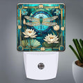PODMemory Dragonfly & Flowers Stained Glass Night Lights Plug into Wall for Room, Dragonfly & Flowers Night Light LED for Bedroom