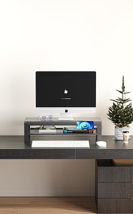 GECKOSTROLL 2-Tier Metal Computer monitor stand Laptop Desk Shelf & Monitor Riser ，21.55 inches long desk riser Monitors/PC/Laptop/Computer Space Saver Organizer (Basic Version, Two-layer 550mm)
