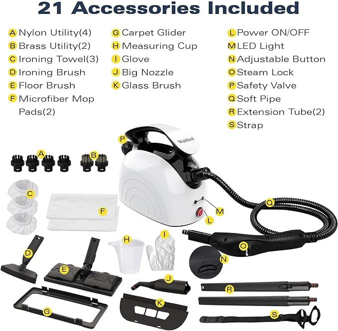 Waitbird Steam Cleaner, Steam Cleaner For Home, Handheld Steamer For Cleaning With 21 Accessories, 248 °F High Temperature, Suitable for Grout, Floor. Sofas, Upholstery, Toys
