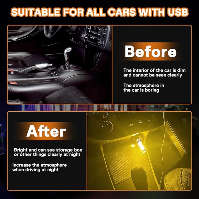 2PCS USB Lights, Retro Automotive Atmosphere Decor Lamp, Car Interior Touch Adjustment Lights, Mini Glass Bottle LED Bulb Night Light for Vehicle Bedroom Hallway, Camping, Holiday (Warm White)