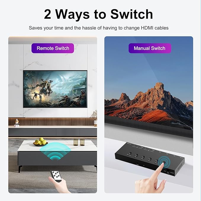 Dingsun 3 Way HDMI 2.0 to HDMI Switcher + 2 Way RCA to HDMI Converter for Fire Stick，ROKU, N64, NGC, Wii, PS2/3/4/5, Xbox Series, Xbox ONE, Switch ect.