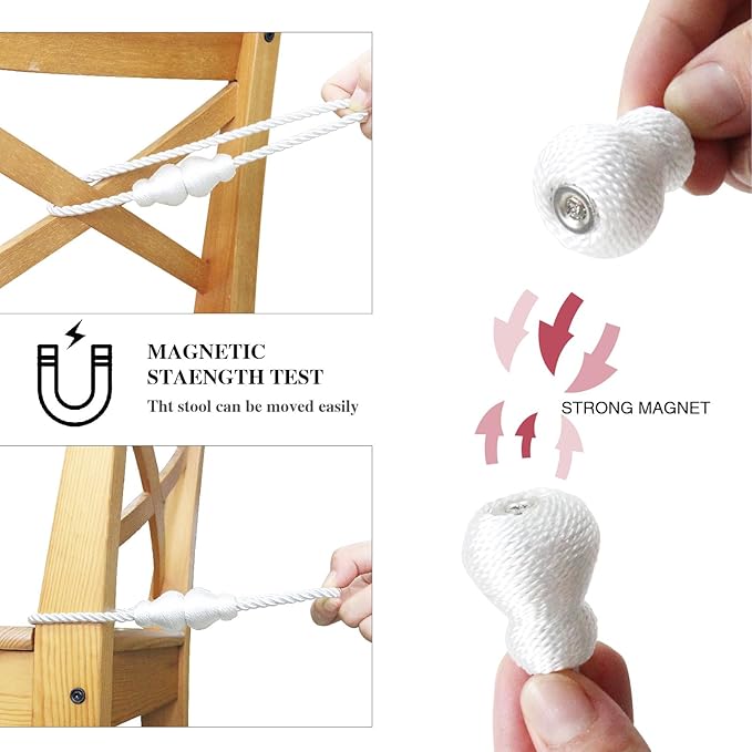 Nieffeiy Magnetic Curtain Tiebacks 2Pack Outdoor Curtain Tie Backs Rope Decorative Magnetic Curtain Holders for Drapes Window Treatment Holdbacks, White