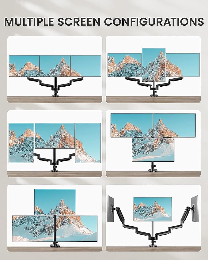 ErGear Triple Monitor Mount for 13-27 inch Screens, Triple Monitor Arms with USB, Heavy Duty Three Monitors Stand with Tilt, Swivel, Rotation, Holds Up to 17.6 lbs Each Arm