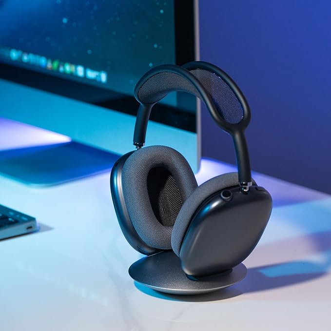 ELECOGO All-Aluminum Headphone Stand for AirPods Max, Full CNC-Machined Metal Base with Soft Silicone Contact Pad, Futuristic Ring Design, Stable Desktop Display Dock (Gray)