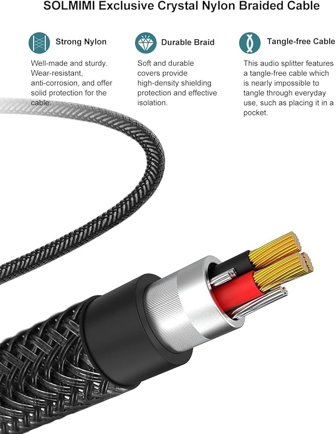 SOLMIMI Headphone Splitter for 2 Headphones, TRRS 3.5mm Male to 2 Female Audio Jack Splitter Adapter Compatible with Two Headsets or Microphones to PC, Laptop, Smartphones, PS4, PS5, Xbox - 1 FT