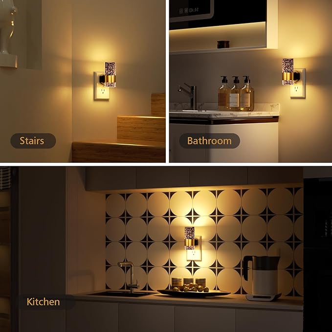 TOSZMOK LED Night Lights Plug into Wall, 2-Pack Bright Plug in Nightlights, Dimmable 0-100LM, Dusk-to-Dawn, Wall Sconce-Style, Auto-On/Off, Home Decor for Bedroom, Bathroom, Hallway, Kitchen, 3000K