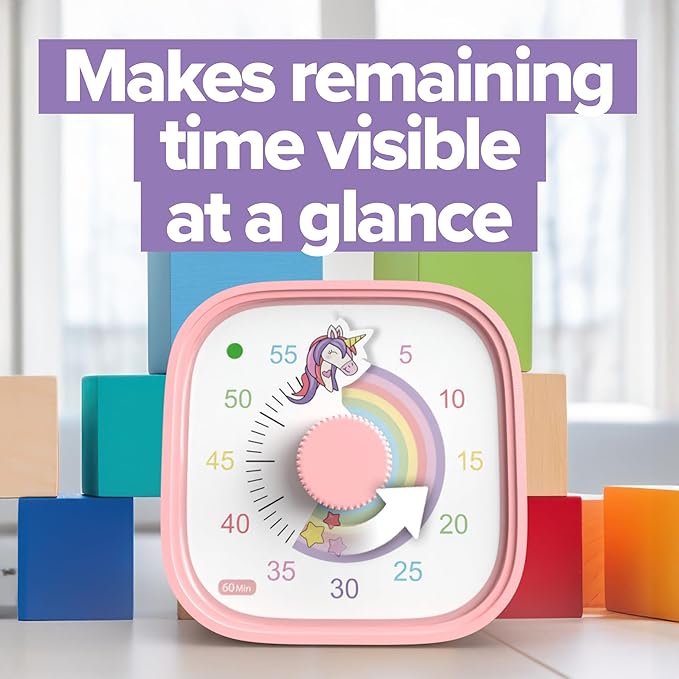 Visual Timer for Kids – Rainbow Ride Clock - Silent Time Management – 60 Minute Countdown – Focus and Productivity Tool – for Classroom, Toddlers, Study, Toothbrush – Fun Design – Adjustable Alarms
