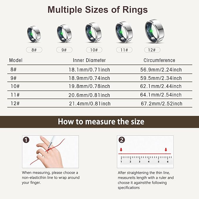 RIFESI Smart Ring for Women Men, Fashion Minimalist Fitness Ring & Sleep Tracker Ring with Heart Rate, Blood Pressure,5ATM Waterproof Health Ring,Gifts for Women Men Gift,No Subscription (Silver,12)