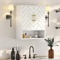 White Chevron Pattern Bathroom Wall Mount Cabinet, Stylish Hanging Medicine Cabinet with Open Shelf, Over The Toilet Storage for Bathroom Kitchen (23 5/8" x 22 7/8" x 7 1/8")