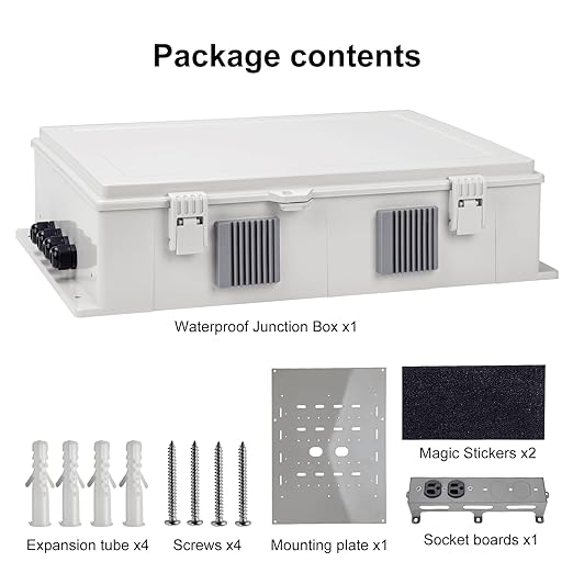 Namunanee Outdoor Electrical Junction Box with High Power Outlet, ABS Water Resistant Enclosure with Internal Mounting Panel & Hinged Cover. (18.1" H* 12.6" L* 4.3" W & Outlet)