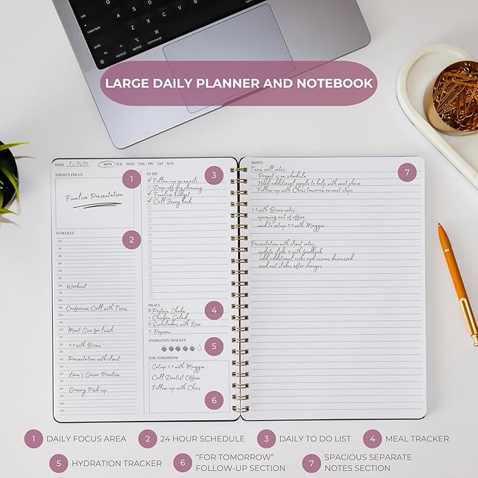 Undated Daily Planner | 8.25” x 11.75” To Do List Notebook | Work Productivity ADHD Organizer | Men and Women Planner | College Supplies | Navy | Portrait Layout