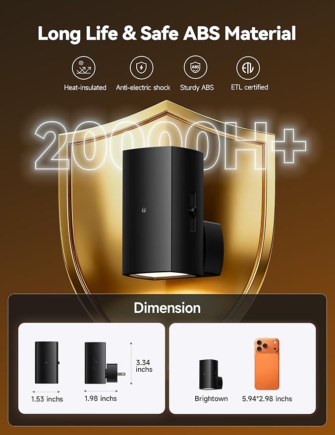 Brightown 2 Pack Night Lights Plug Into Wall, Modern Night Light with Rotating Plug, Dusk to Dawn Sensor, 0-100LM Stepless Dimming Nightlights, Home Decor for Hallway Bedroom Bathroom, Soft White