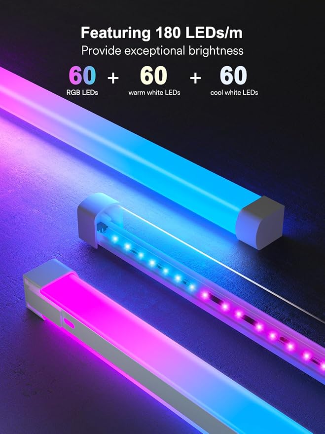 Smart LED Strip Lights with Covers 16.4ft, ‎RGB+WW+CW Strip Light Compatible with Alexa, Cove Lighting with Diffuser Channel, Decor for Under Cabinet, Skirting Lines, Bedroom, Studio
