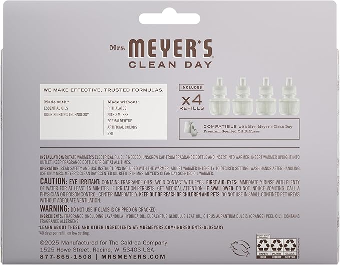 MRS. MEYER'S CLEAN DAY Scented Oil Refills, Lavender, contains 4 .67 fl oz refills