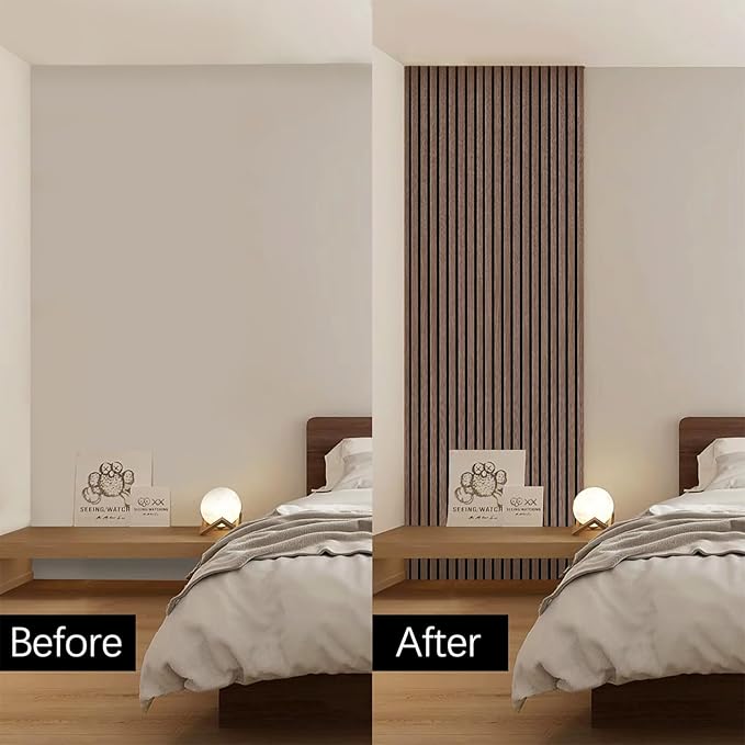 ARMURO Wood Panels for Wall - 2 PCS Wood Slat Wall Panel, Natural Walnut Veneer Acoustic Wall Panels - 12.6" W x 94.5" L