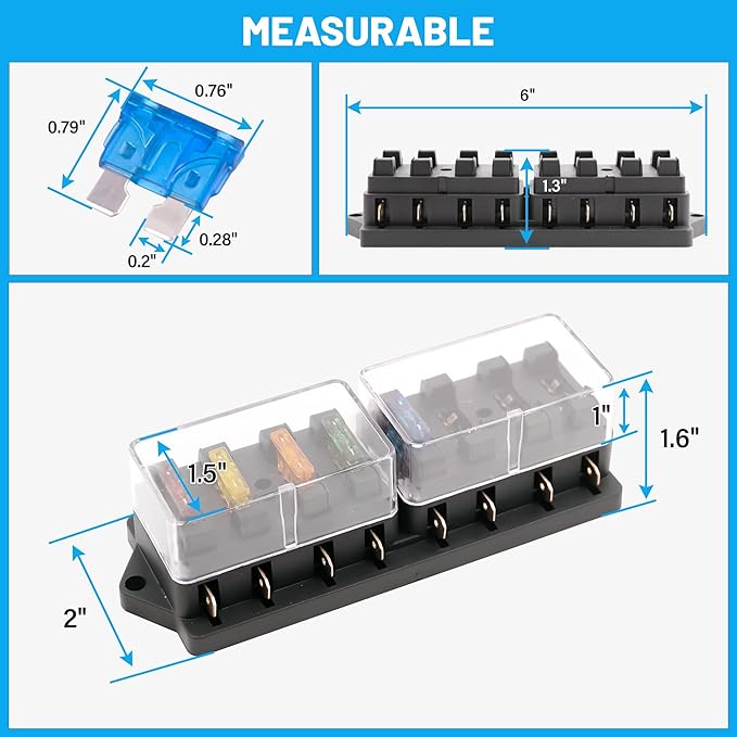 RED WOLF Car 8-Way Blade Fuse Block Box Standard Circuit Fuses for Boat Marine Auto RV Car Trailer Truck SUV Power Distribution Panel Damp-Proof Cover DC 10-32V, Waterproof