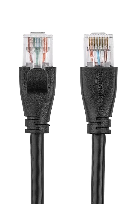 Amazon Basics RJ45 Cat 6 Ethernet Patch Cable for PC, TV, Tablet, Router, Printer, 1Gpbs Transfer Speed, Gold-Plated Connectors, 5 Foot, Black