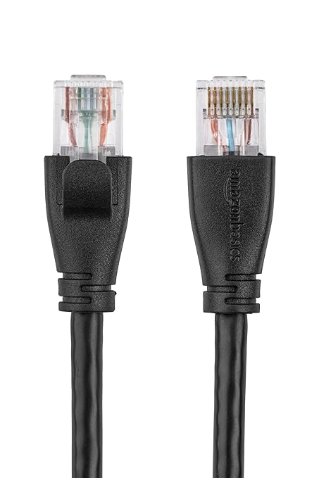 Amazon Basics RJ45 Cat 6 Ethernet Patch Cable, 1Gpbs Transfer Speed, Gold-Plated Connectors, 3 Foot for PC, TV, Tablet, Router, Printer, Black