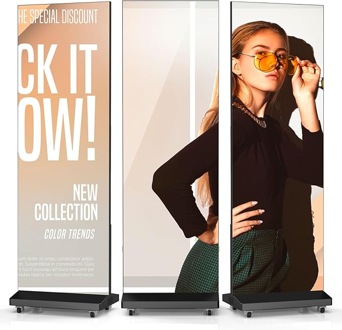 JASZDOT 80" Seamless Splicing LED Display, Foldable Poster Screen with P1.86 Digital Signage Display LED Totem with USB/HDMI/WiFi/Remote